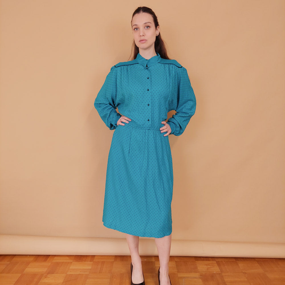 VIN-DR-34570 Vintage φόρεμα πετρόλ Betty Barclay L-XL