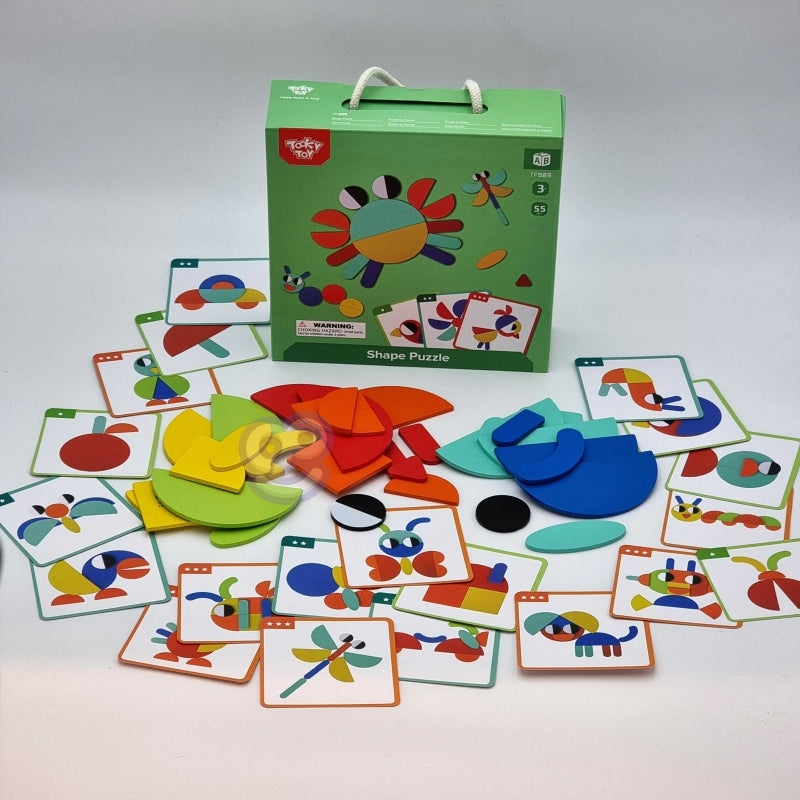 Tooky Toy Ξύλινο Παζλ Σχημάτων με Κάρτες