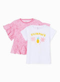 Ζippy Kids σετ δύο t-shirt waves κορίτσι ροζ λευκό