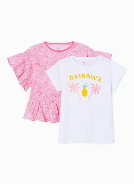 Ζippy Kids σετ δύο t-shirt waves κορίτσι ροζ λευκό