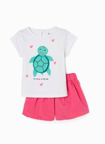 Ζippy Kids set μπλούζα σορτς turtle baby κορίτσι λευκό ροζ