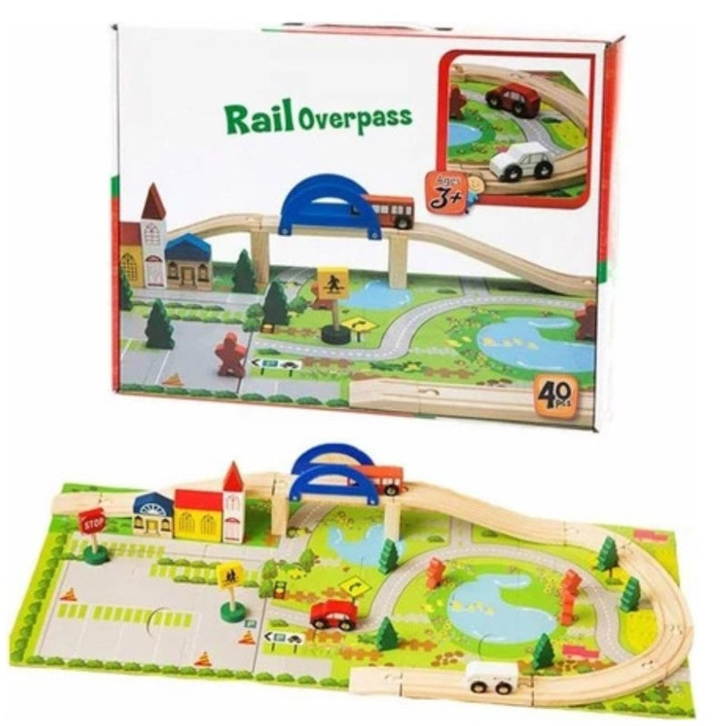 Zita Toys Ξύλινος Αυτοκινητόδρομος Με Σπίτια