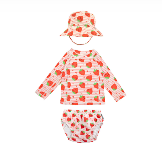Zoocchini Σετ UV Μαγιώ Πάνα Bucket Καπέλο Μπλούζα Strawberry ZOO16014