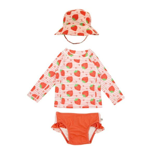 Zoocchini Σετ UV Μαγιώ Bucket Καπέλο Μπλούζα Strawberry ZOO16010